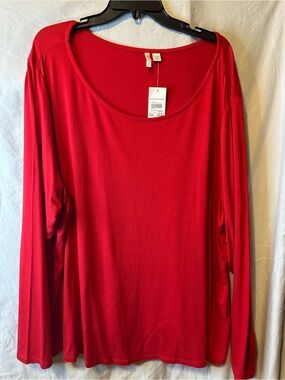 Cato Red Scoop Neck Long-Sleeve Top